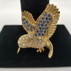 Hummingbird clear blue Rhinestones gold brooch